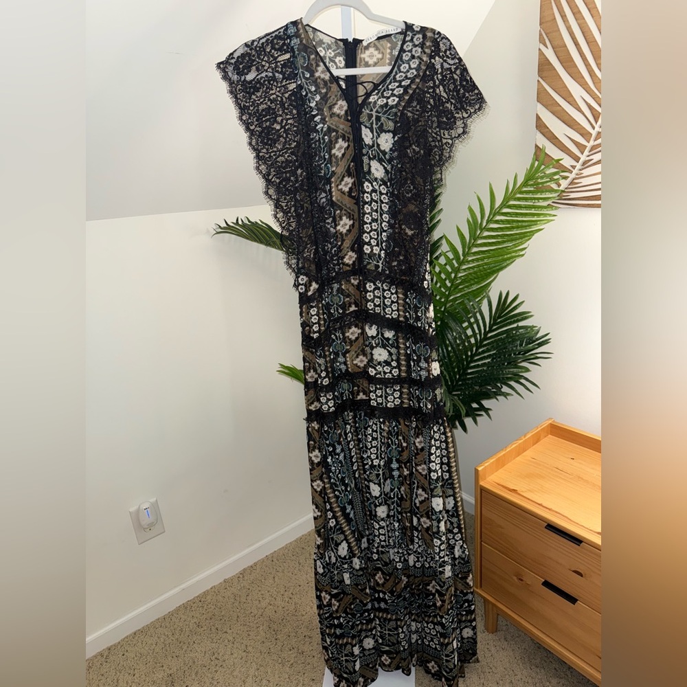 Veronica Beard Maxi Dress Boho‎ Tiered Elly Black Lace Printed Sz 0 - Picture 6 of 8